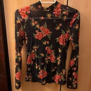 Mesh Floral Long Sleeve Women's Top